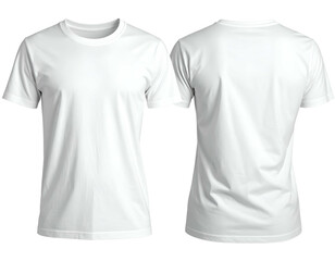 Front and back views of plain white short-sleeved t-shirts