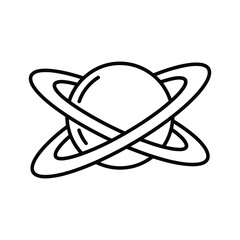 Simple Black Outline Icon of a Ringed Planet (Saturn)