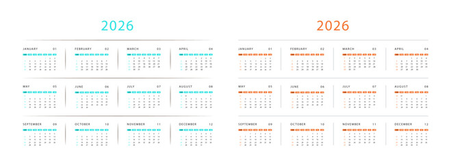 2026 calendar year planner monthly schedule template with minimal modern design layout