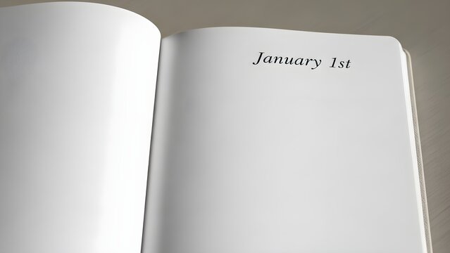 Open book diary page with january 1st text for planning and reminders