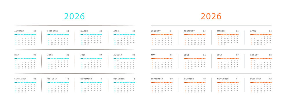 2026 calendar year planner monthly schedule template with minimal modern design layout