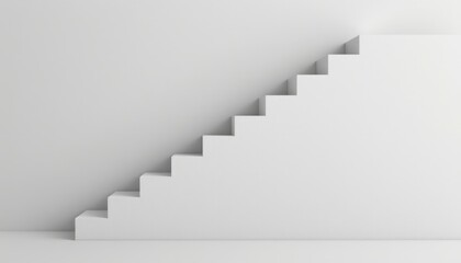 Minimalist White Staircase Against a Plain Wall with Soft Lighting and Geometric Shapes for Modern Interior Design Concepts
