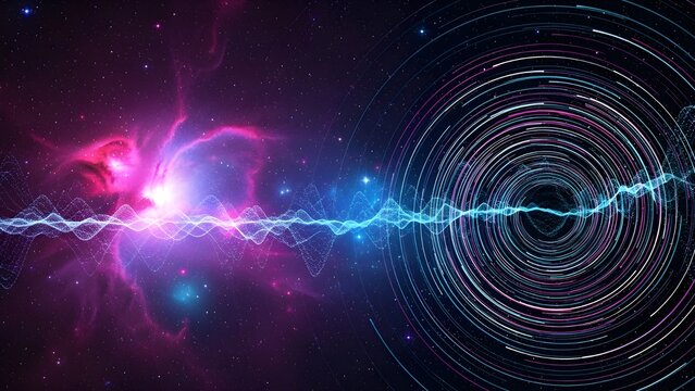 Nebula abstract background with interstellar gas clouds and star fields. Deep space colors: magenta, violet, and cobalt blue with twinkling light points. Ethereal, magical, infinite depth