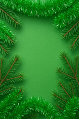 Christmas green background with fir branches, copy space