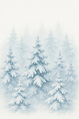 Snowy watercolor evergreen forest illustration