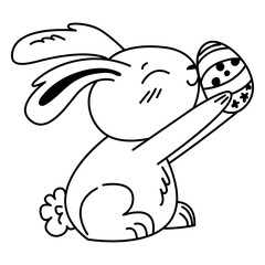 Cute rabbit easter holding egg stroke