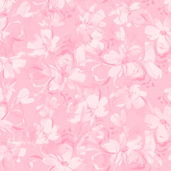 Soft pastel pink cherry blossom petals falling gently in a seamless pattern for spring and floral designs