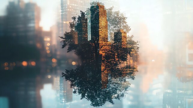 Surreal cityscape with double exposure effect - Powered by Adobe
