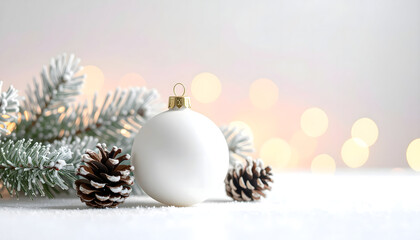 Minimal Christmas Ornament with Frosted Pine Branches and Pinecones