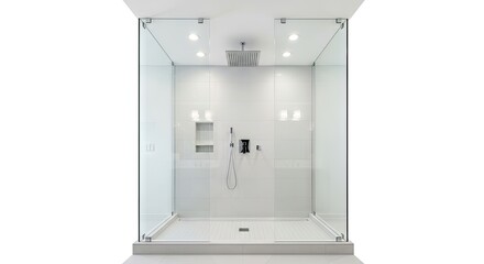 Modern Walk-In Shower with Glass Panels and White Tiled Walls