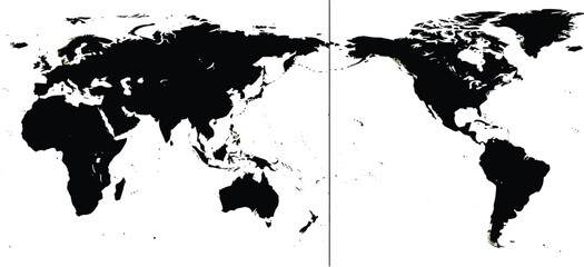 Black and white world map centered on the pacific ocean © Bashirahmed