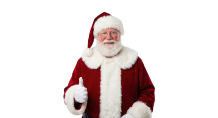 Santa Claus giving thumbs up gesture and smiling on white background