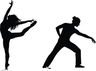 dancers, silhouette, pose, motion, ballet, modern, expressive, black, vector, illustration, elegance, cad, drawing, dynamic, art