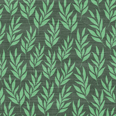 Seamless Mint Leaf Botanical Linen Pattern © eobrazy_pl