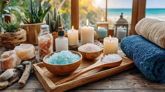 Self-care and well-being retreat spa treatments coastal hideaway wellness environment relaxing view