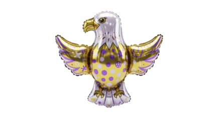 Metallic Eagle Foil Balloon with Purple and Gold Polka Dot Accents, Perfect for Celebrations