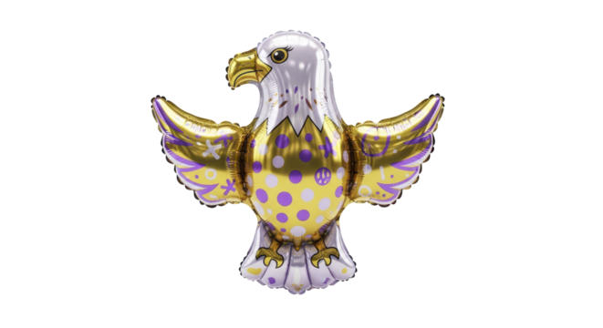 Metallic Eagle Foil Balloon with Purple and Gold Polka Dot Accents, Perfect for Celebrations