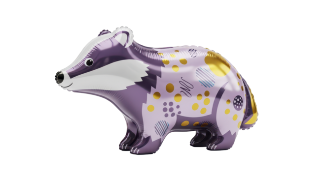 Whimsical Purple Badger Balloon with Abstract Gold Accents, Adorable Party Decoration