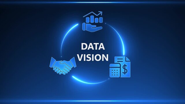 Blue Neon Circle with Business Icons and Data Vision Text analytics insight