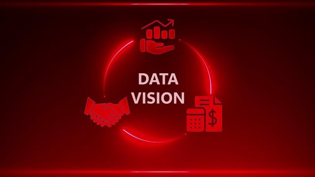 Red Neon Circle with Business Icons and Data Vision Text analytics insight