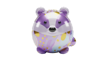 Adorable Purple and Gold Striped Badger Toy with Festive Accents on White Background