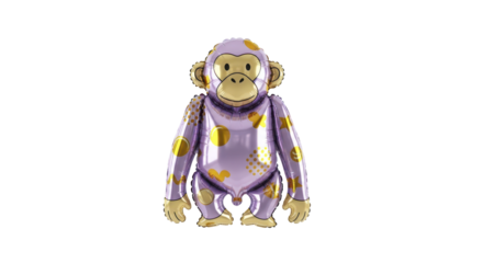 Adorable Purple Monkey Foil Balloon with Gold Polka Dots and Stripes, Perfect for Parties and Decorations