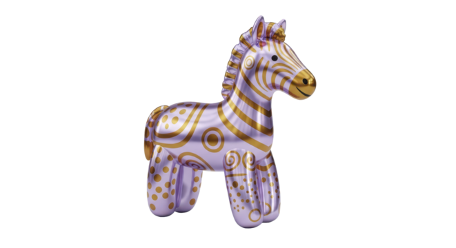 A whimsical, festive purple and gold zebra balloon, perfect for parties and celebrations