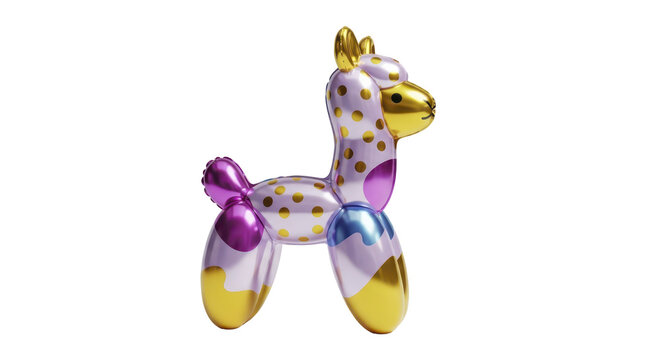 Balloon Animal A colorful, whimsical llama sculpture rendered in a glossy, reflective style - Powered by Adobe
