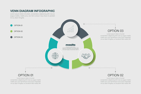 Venn diagram infographic chart template for business 3, 4, parts, options, presentation with venn diagram elements vector illustration.	