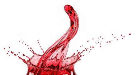 Vibrant red liquid splash with dynamic fluid motion and droplets