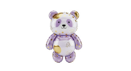 Adorable three-dimensional illustration of a playful purple panda balloon adorned with golden polka dots and whimsical patches, perfect for joyful events and decorations