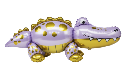 Vibrant purple and gold alligator party balloon, perfect for birthdays, celebrations, or jungle-themed events, adding a playful and festive touch to any special occasion