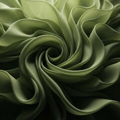 Obraz premium Green olive folds and ruffles of airy chiffon or satin flowing fabric. Design background template for advertising cosmetics, perfumes, and fabric designs in a natural style, copy space.