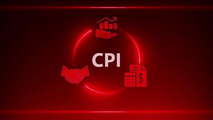 CPI Business Cycle Diagram with Icons for Growth Handshake and Finance on Red Neon Background consumer price index - Powered by Adobe