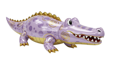 Fototapeta premium Whimsical Lilac Alligator Illustration with Gold Accents Decorative Character Design