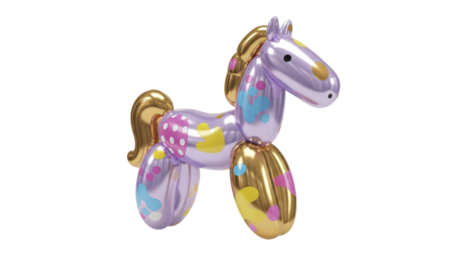 Whimsical Purple Balloon Horse Decoration with Colorful Splashes, Perfect for Parties and Play
