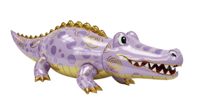 Whimsical Lilac Alligator Illustration with Gold Accents Decorative Character Design