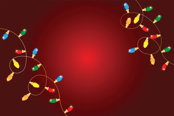 vector illustration of Christmas lights on red background with space for text