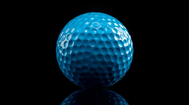 bright blue golf ball on black background, ai