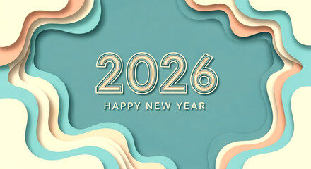 Happy new year 2026 celebration in paper cut style