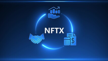 Blue Neon Circle with NFTX Text and Business Icons for Digital Assets and Finance Concepts nftx nfts