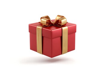 Obraz premium Red gift box with golden ribbon isolated on white background for holiday