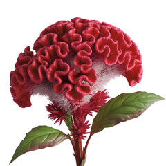 Vibrant red celosia cristata flower isolated on transparent background