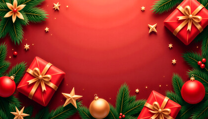 “Seamless repeating Christmas pattern featuring stylized Christmas trees and delicate snowflakes on a rich red background. Uniform spacing, soft shadows, festive seasonal elements, high-resolution vec