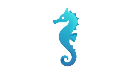 Minimalist seahorse vector logo: Abstract design with smooth curves and gradient blue colors, symbolizing calm, uniqueness, and adaptability, isolated on a white background.