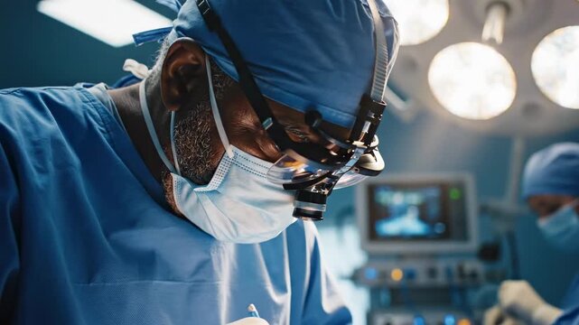 Surgeons in blue scrubs focus intently during a complex operation, demonstrating precision and teamwork. dedication and collaboration highlight the essence of modern medical practice.