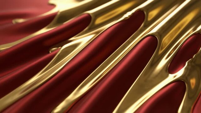 Luxurious liquid gold flowing diagonally over elegant red silk fabric folds, creating a premium abstract background for Lunar New Year or fashion projects