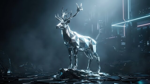 Futuristic Silver Cyber Reindeer. Ai generation - Powered by Adobe