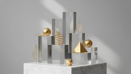 Abstract geometric composition with gold accents. Ai generation