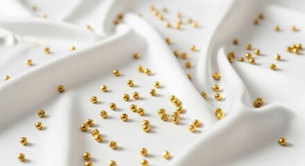 Golden Beads on White Fabric. Ai generation